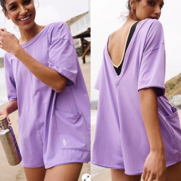 Free People Pants - Free People Hot Shot Tee Romper, Various Sizes NWT (DARK PURPLE💜)